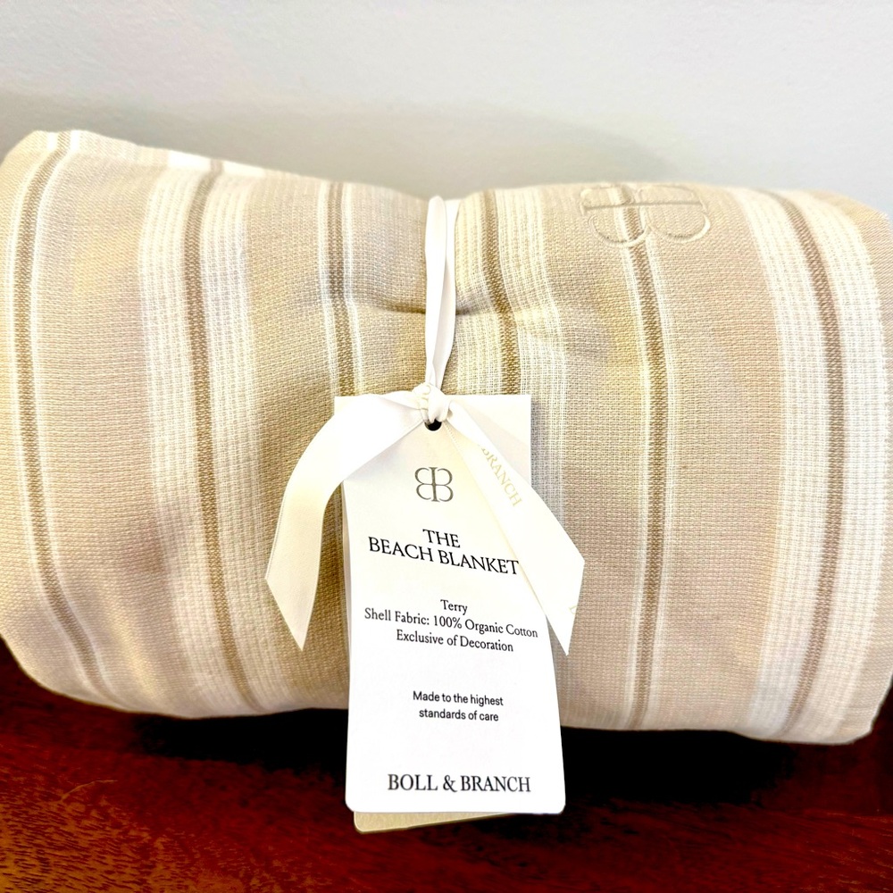 Boll & Branch - Beach Blanket - Neutral Seaside Stripe (NWT)